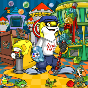 Remote Control Gloves (350,000np), Game Room Background (850np), 404 Shirt (38,000np), Hardy Blue Trousers (13,000np), Biscuit Brigade Tower Toy (140np), Dice Staff (29,000np), Blue Newsboy Hat (8500), Blue Shoes (480np)